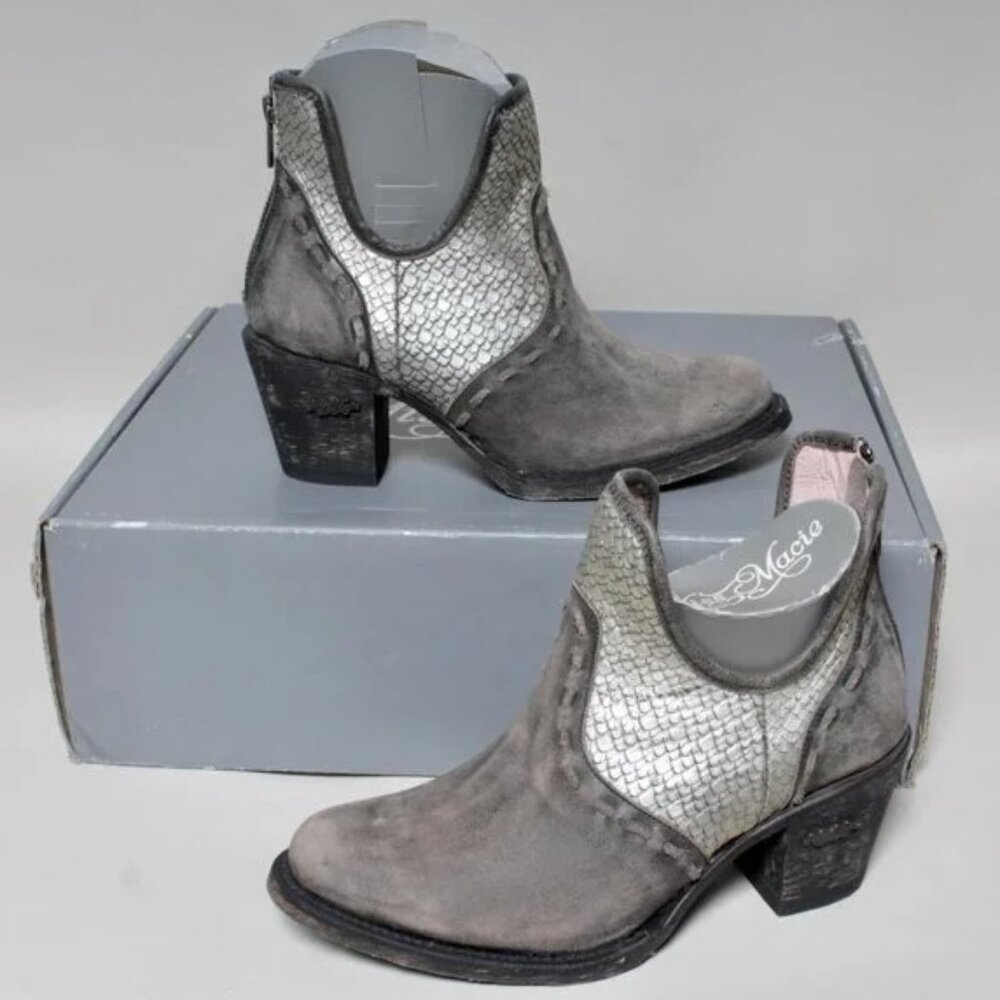 Womens Miss Macie Boots 7 M Hush Ur Mouth Gray Leather Suede Lace Up Ankle Boot